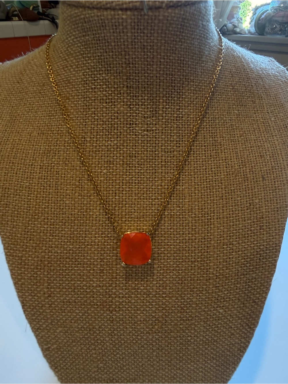kate spade Gold-Tone Necklace with Bright Orange Square gem like Pendant